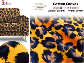 100% Cotton Half Panama Printed Fabric / Canvas printed Fabric / Yellow Leopard Digital Print  Fabric