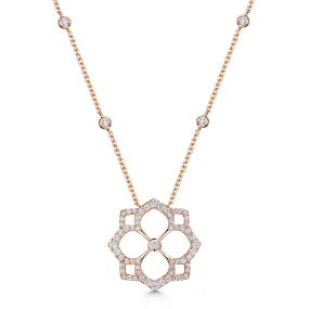 18ct Rose Gold Round Brilliant Cut Diamond Open Flower Pendant