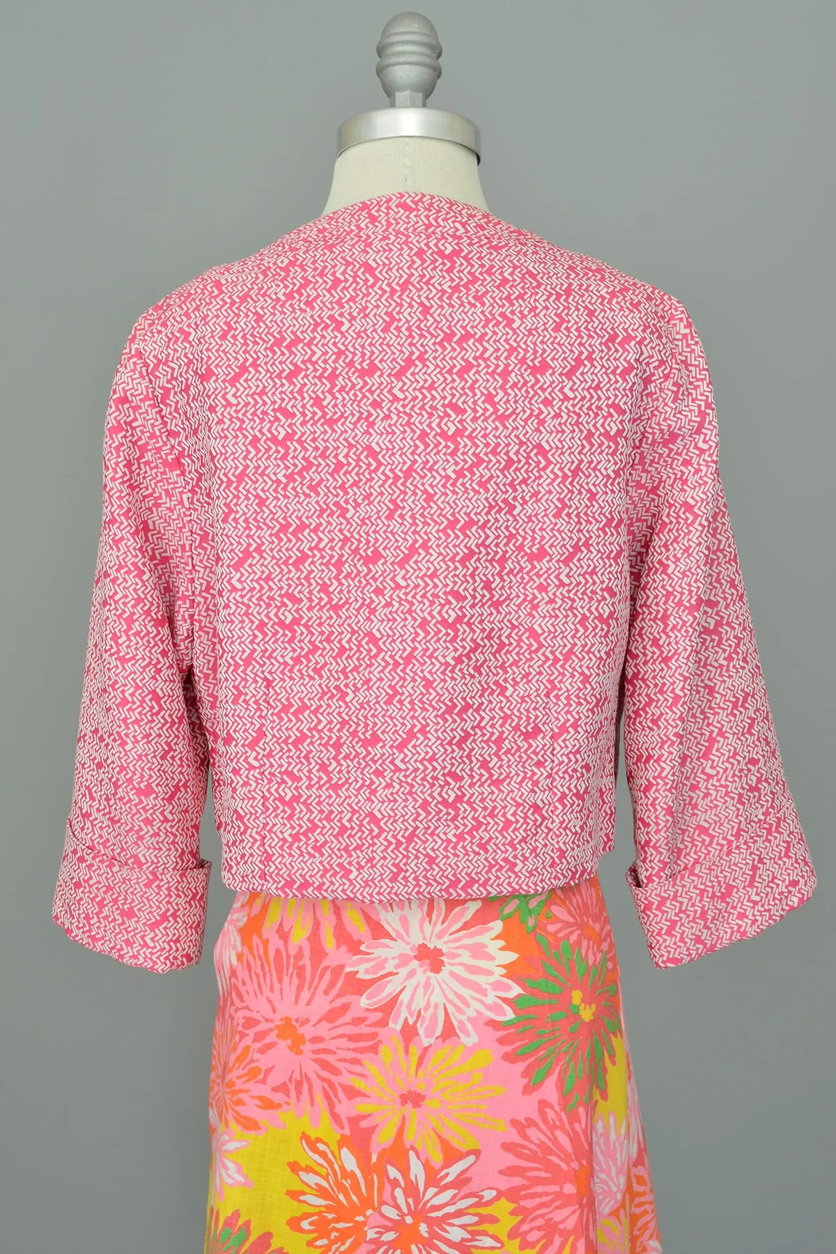 1960s 70s Adele Simpson Pink White Retro Cropped Blazer