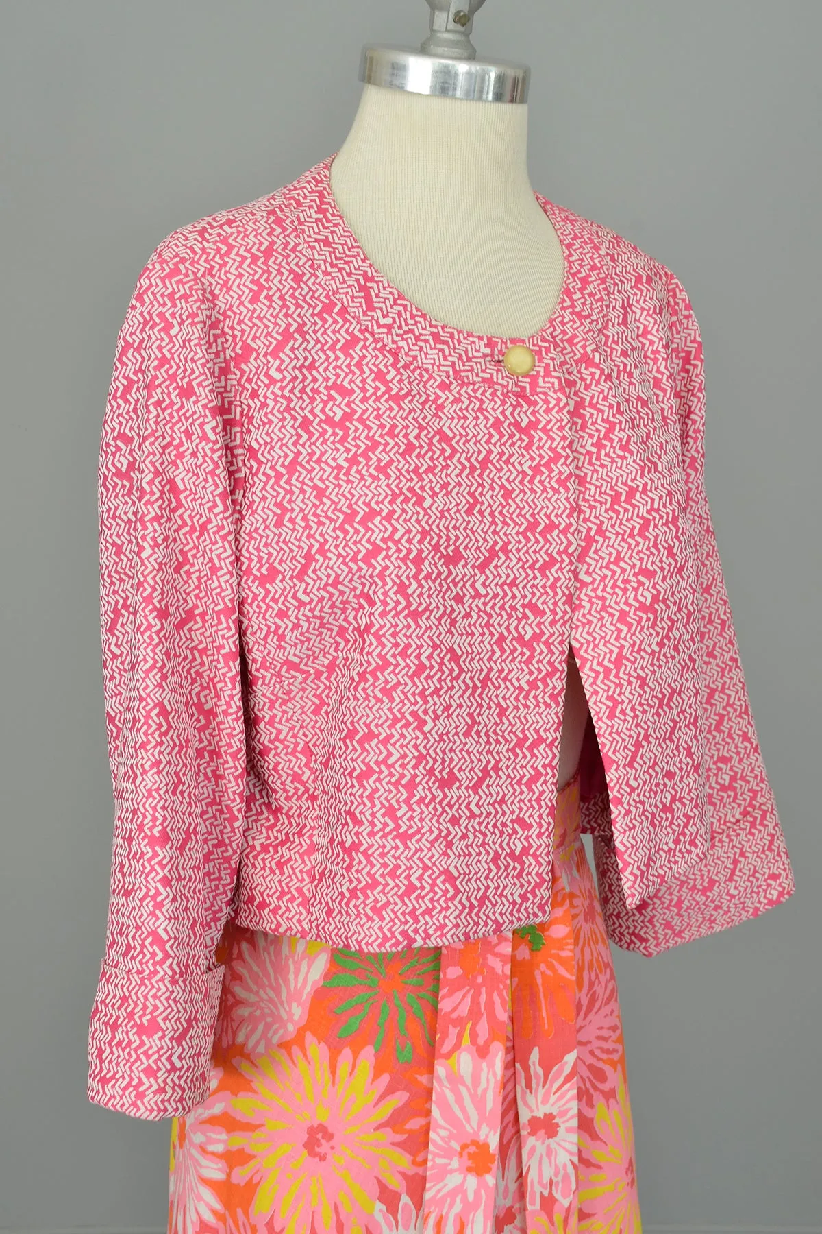1960s 70s Adele Simpson Pink White Retro Cropped Blazer