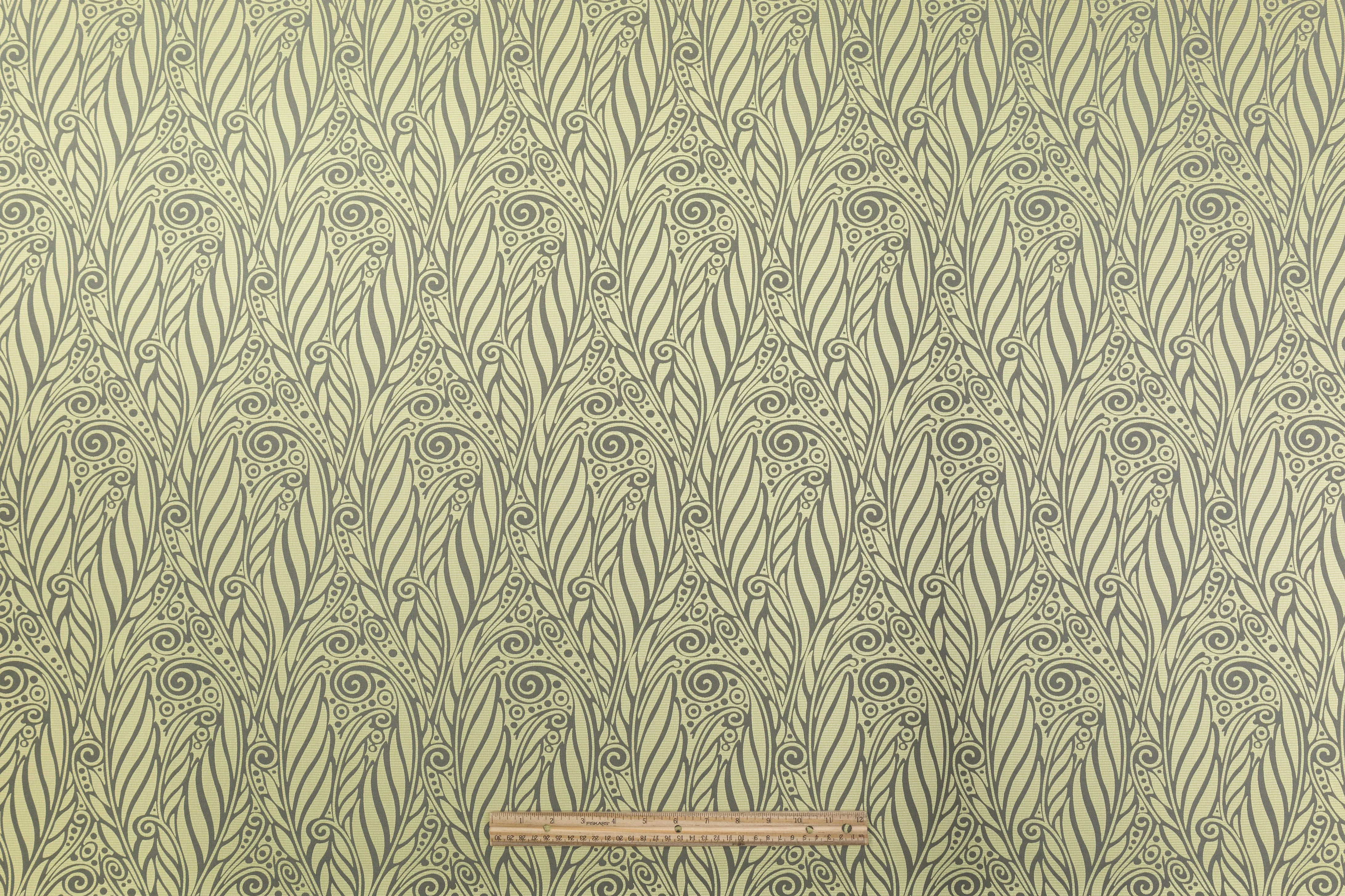 Abstract Italian Satin Brocade - Green / Gray