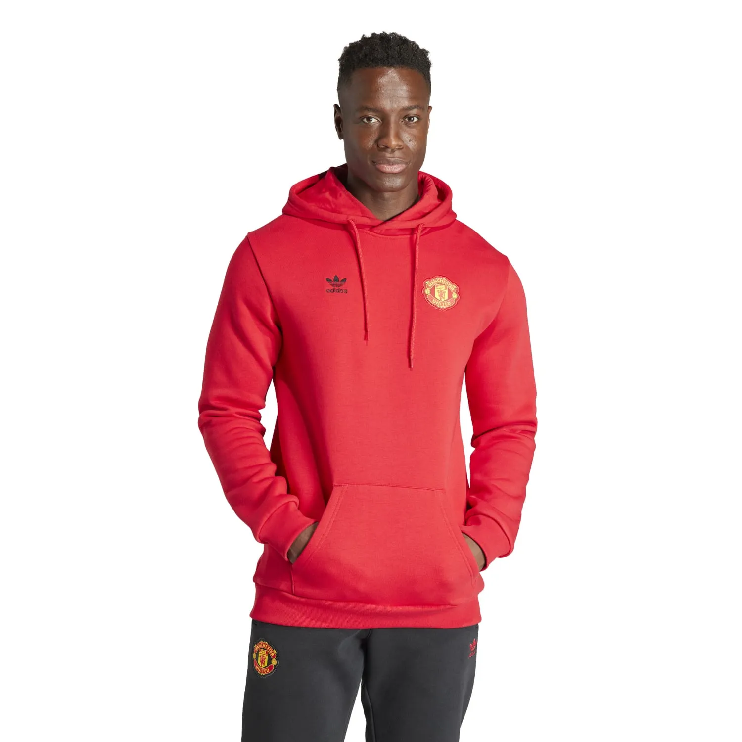 Adidas Men Manchester United Essentials Trefoil Hoodie Red IK8706