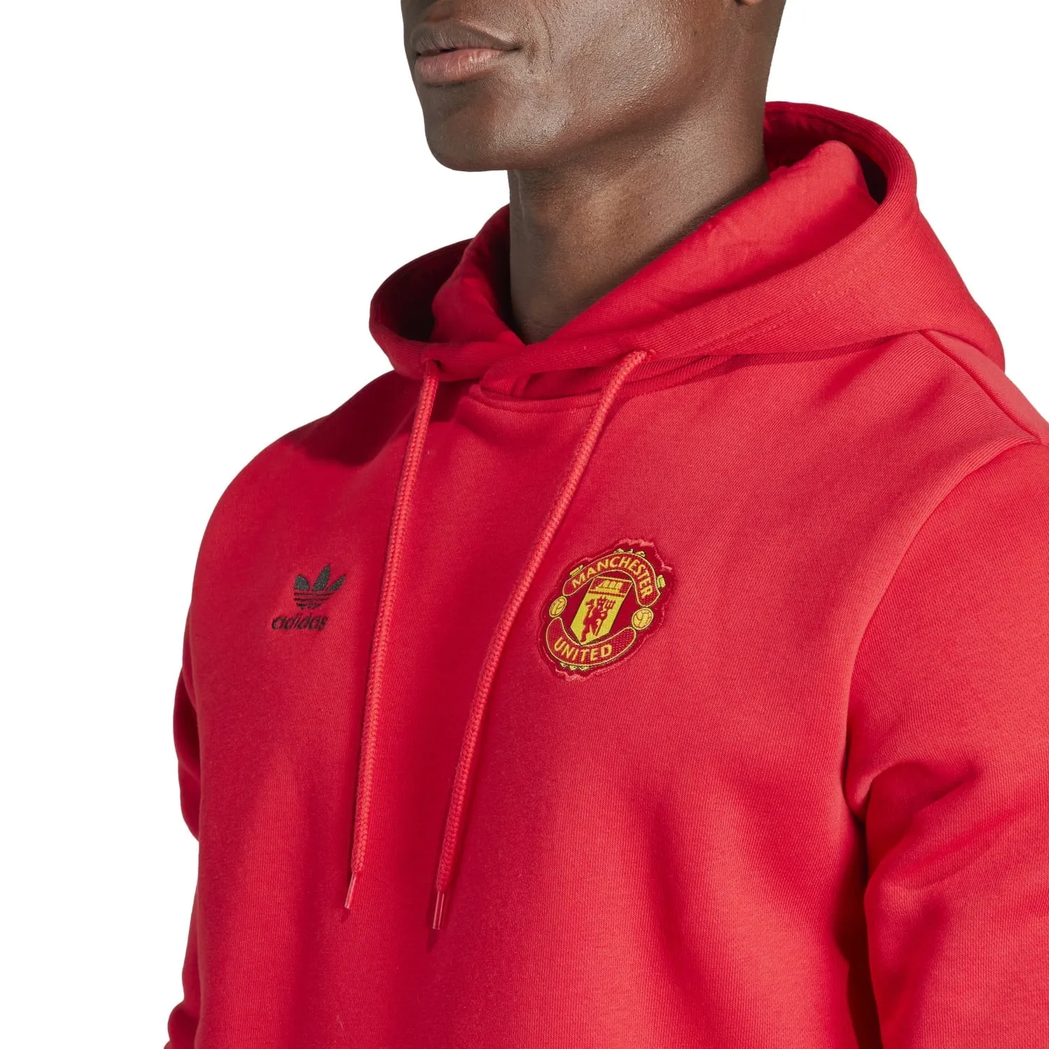 Adidas Men Manchester United Essentials Trefoil Hoodie Red IK8706