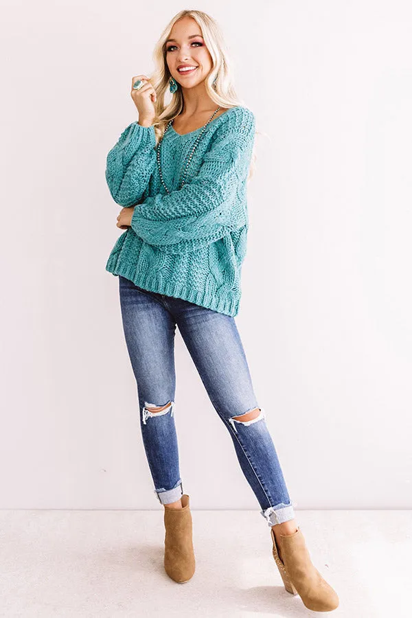 All Things Cozy Cable Knit Sweater in Turquoise