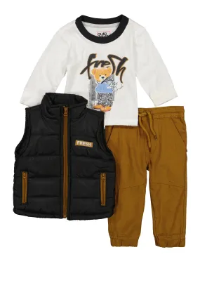 Baby Boys 12-24M Fresh Bear Graphic Tee and Puffer Vest with Pants