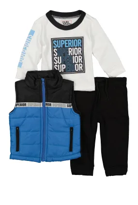 Baby Boys 12-24M Superior Tee and Puffer Vest with Pants