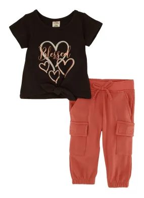Baby Girls 0-9M Blessed Graphic Tee and Cargo Joggers