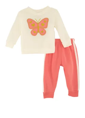 Baby Girls 0-9M Butterfly Embroidered Sweatshirt and Joggers