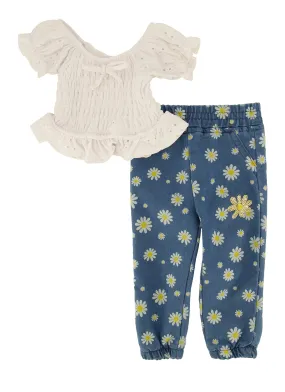 Baby Girls 0-9M Eyelet Peasant Top and Floral Joggers