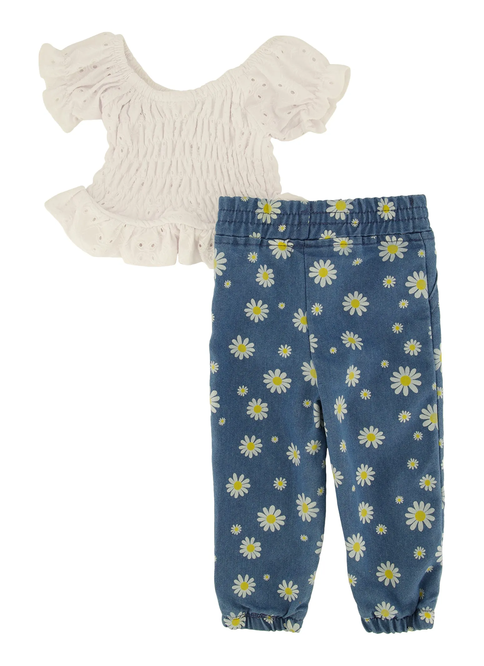 Baby Girls 0-9M Eyelet Peasant Top and Floral Joggers