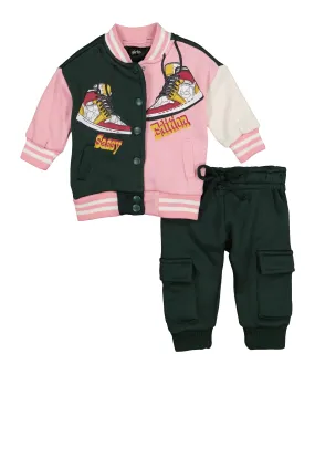 Baby Girls 0-9M Sassy Edition Varsity Jacket and Cargo Joggers