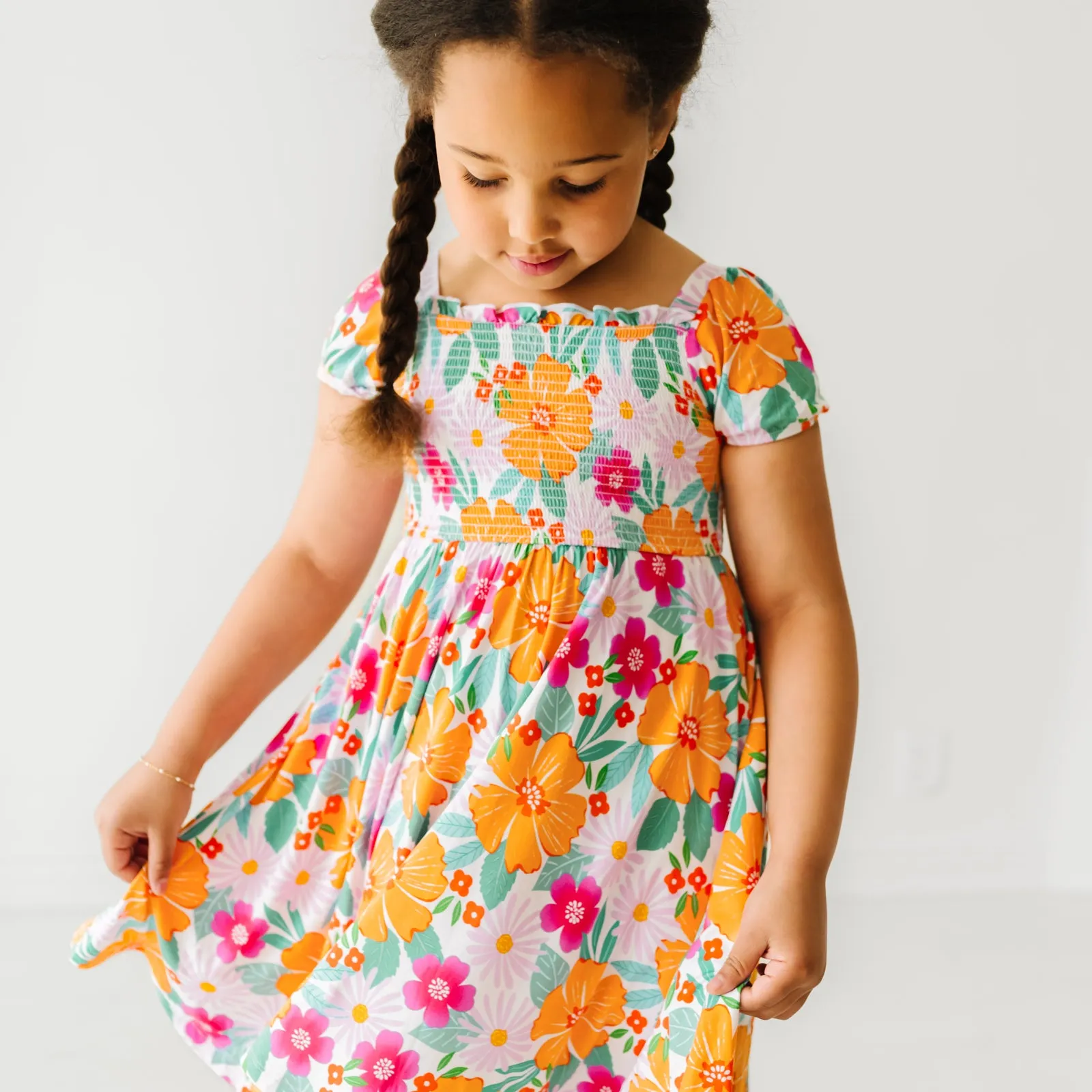 Beachy Blooms Puff Sleeve Smocked Dress
