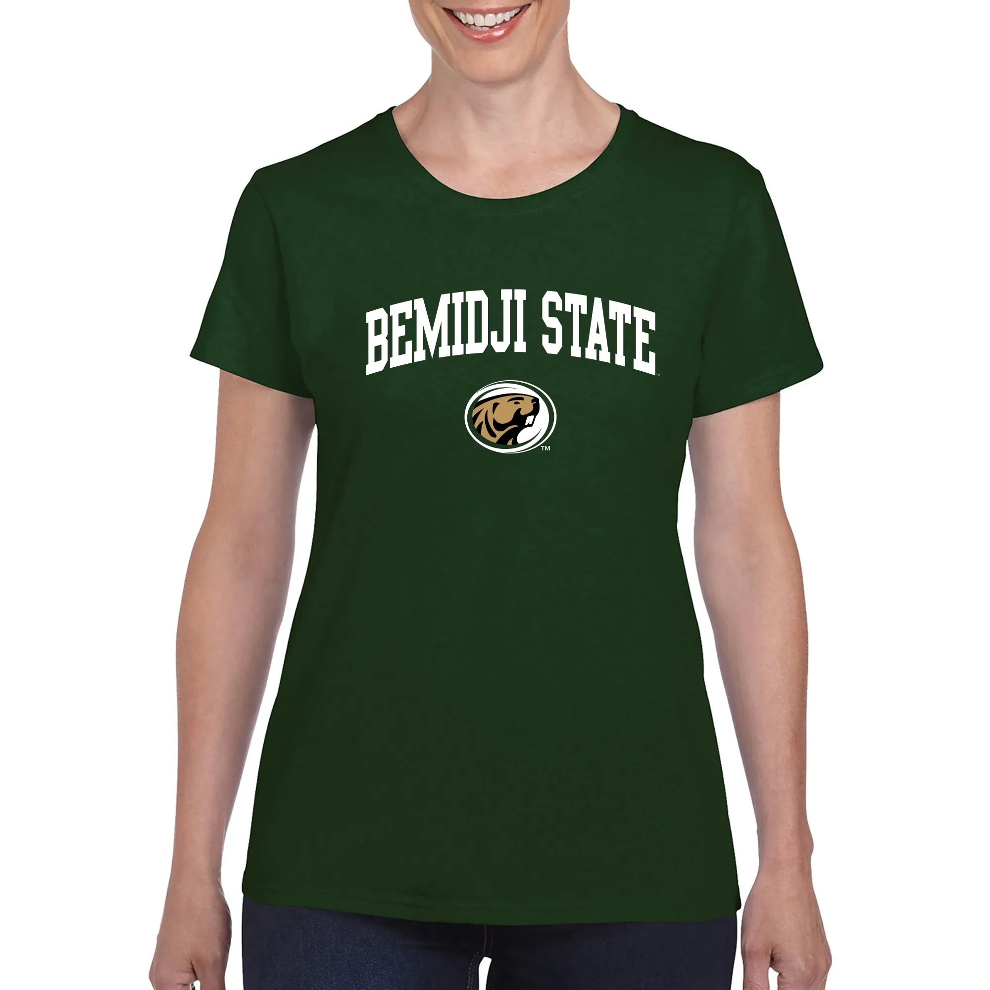 Bemidji State Beavers Arch Logo Women's T Shirt - Forest