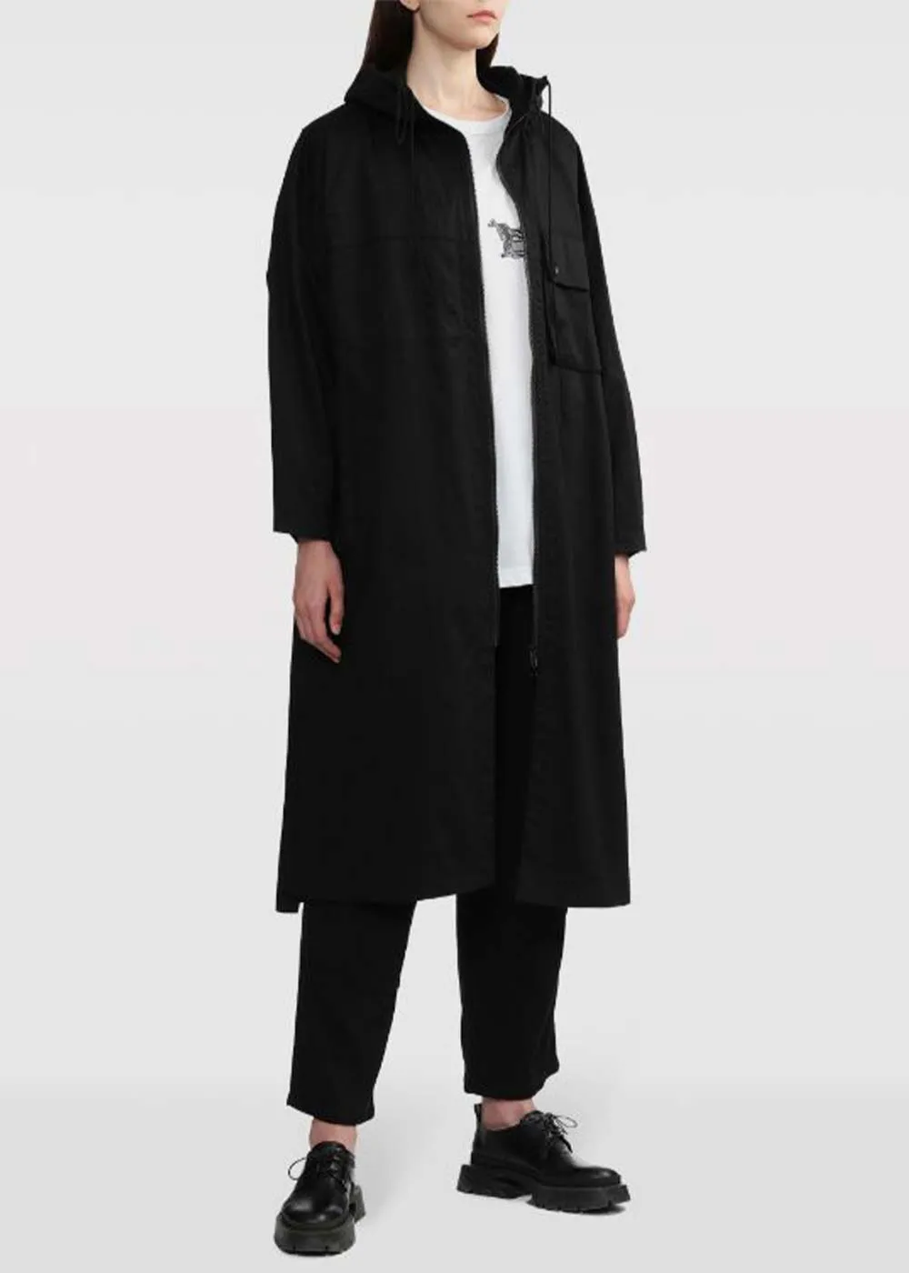 Black Coat Dress With Hoodie