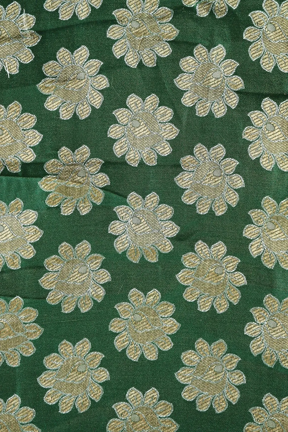 Bottle Green Floral Butta Silk Satin Jute Banarasi Jacquard Fabric