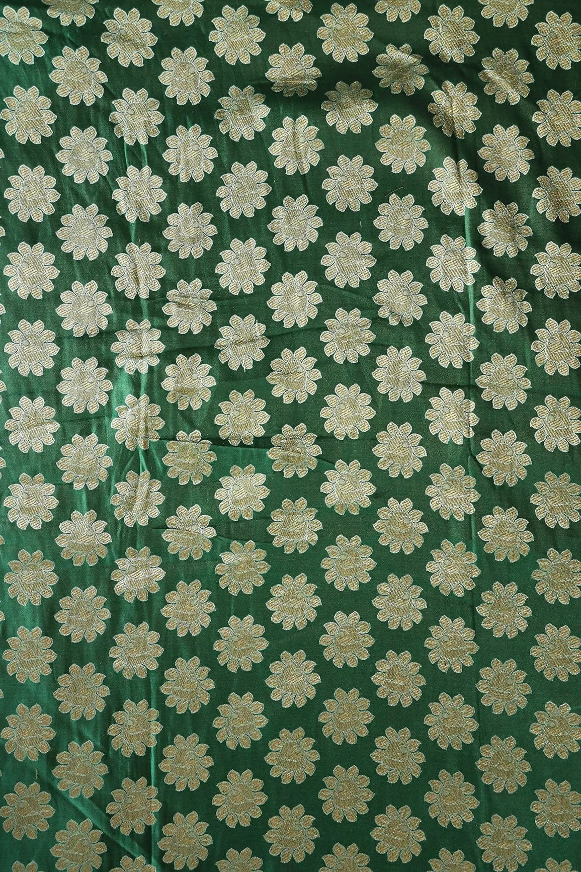 Bottle Green Floral Butta Silk Satin Jute Banarasi Jacquard Fabric