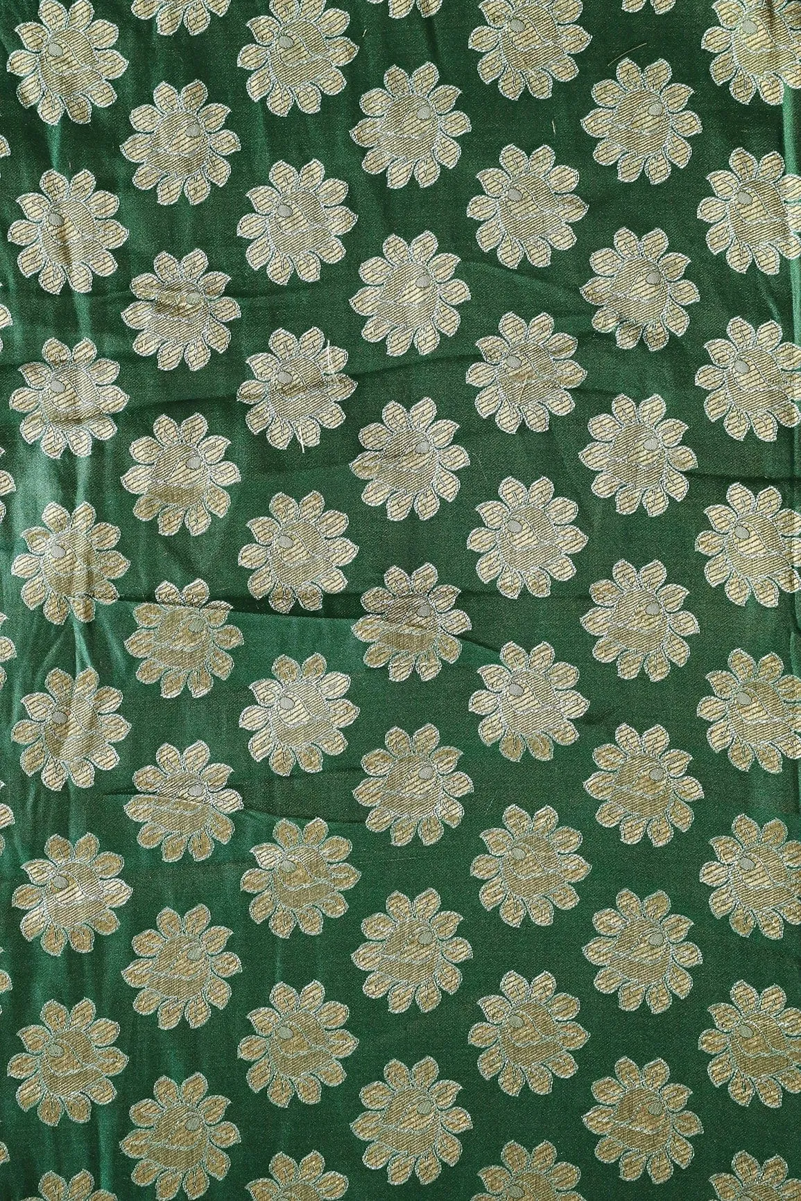 Bottle Green Floral Butta Silk Satin Jute Banarasi Jacquard Fabric