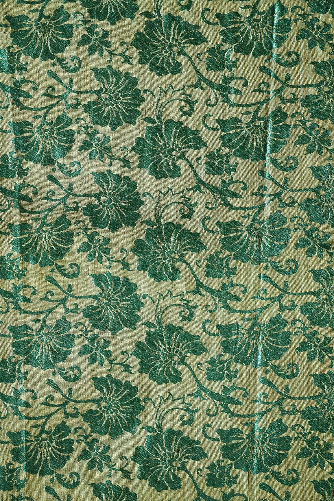 Bottle Green Floral Silk Satin Jute Banarasi Jacquard Fabric
