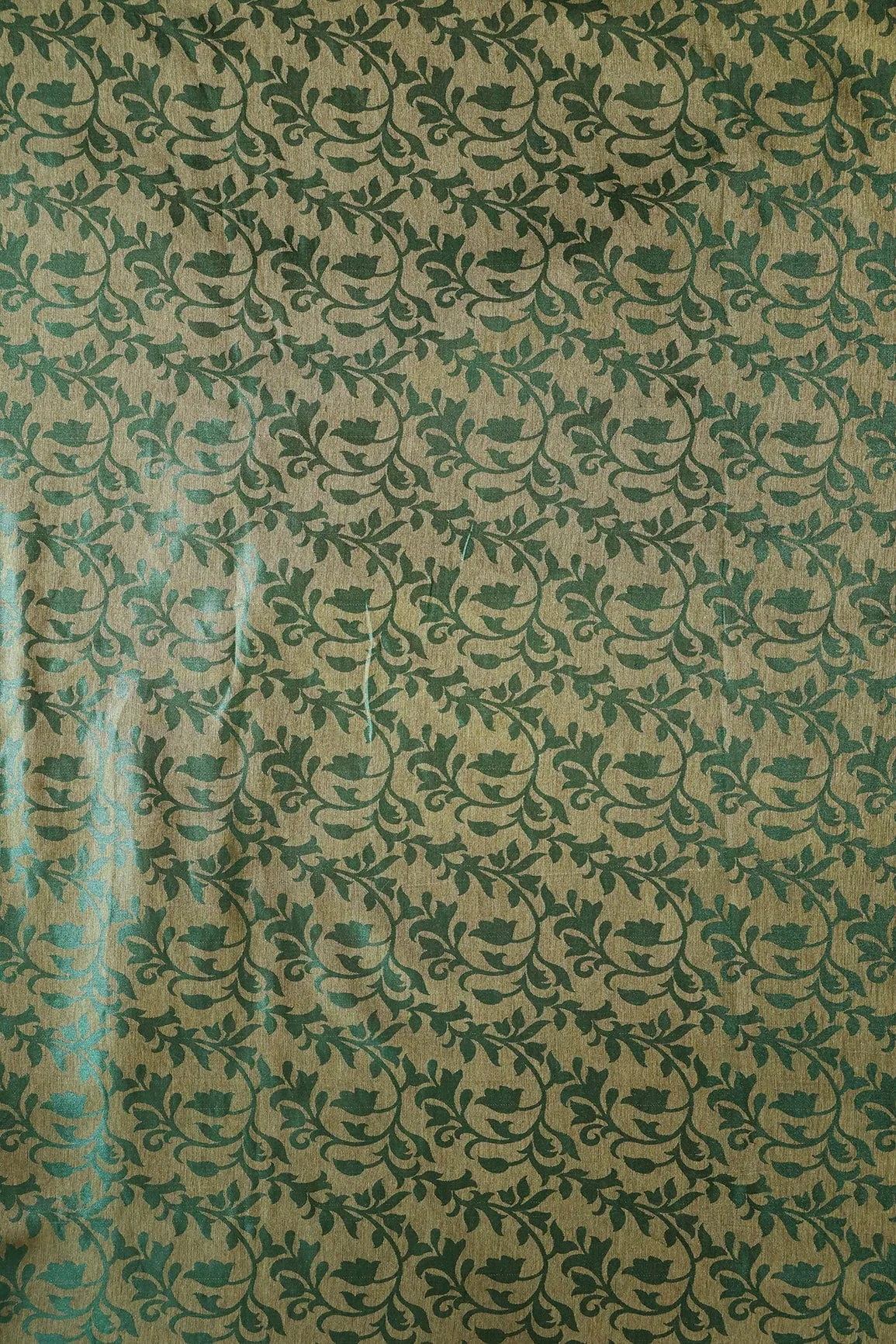 Bottle Green Leafy Silk Satin Jute Banarasi Jacquard Fabric