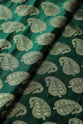 Bottle Green Leafy Silk Satin Jute Banarasi Jacquard Fabric