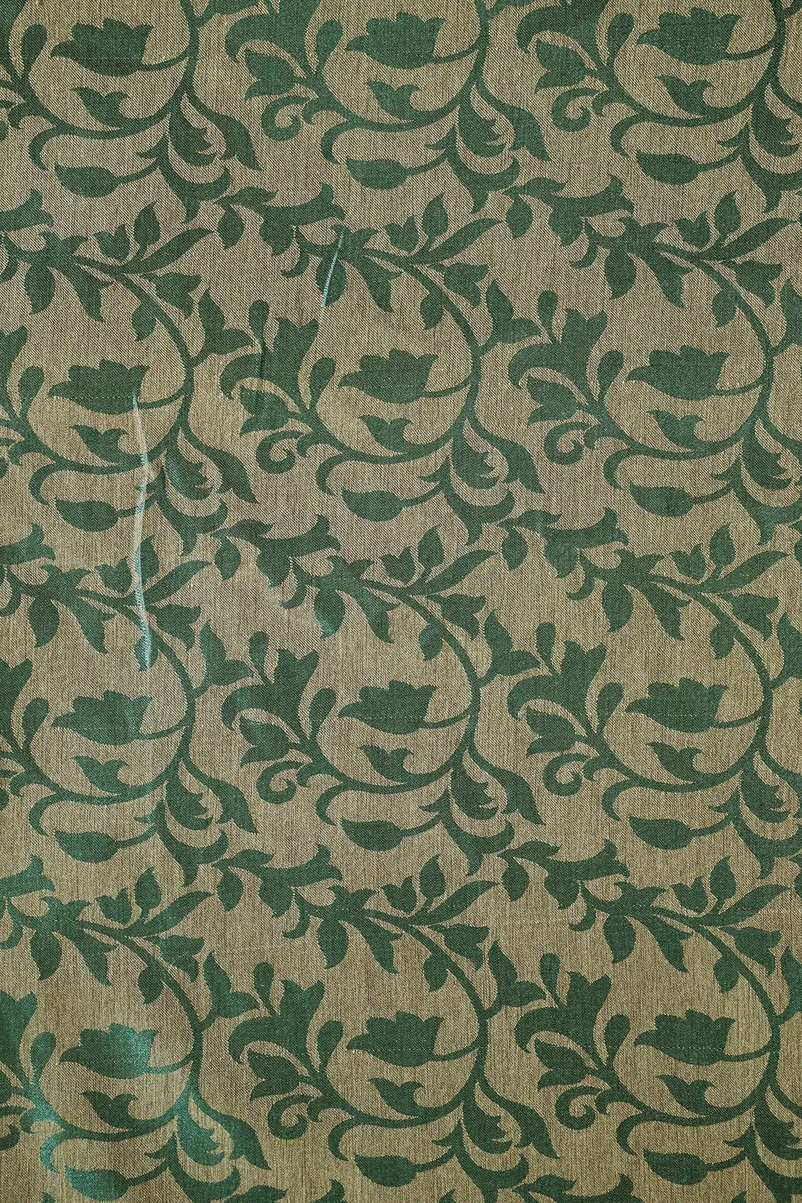 Bottle Green Leafy Silk Satin Jute Banarasi Jacquard Fabric