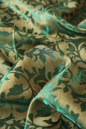 Bottle Green Leafy Silk Satin Jute Banarasi Jacquard Fabric