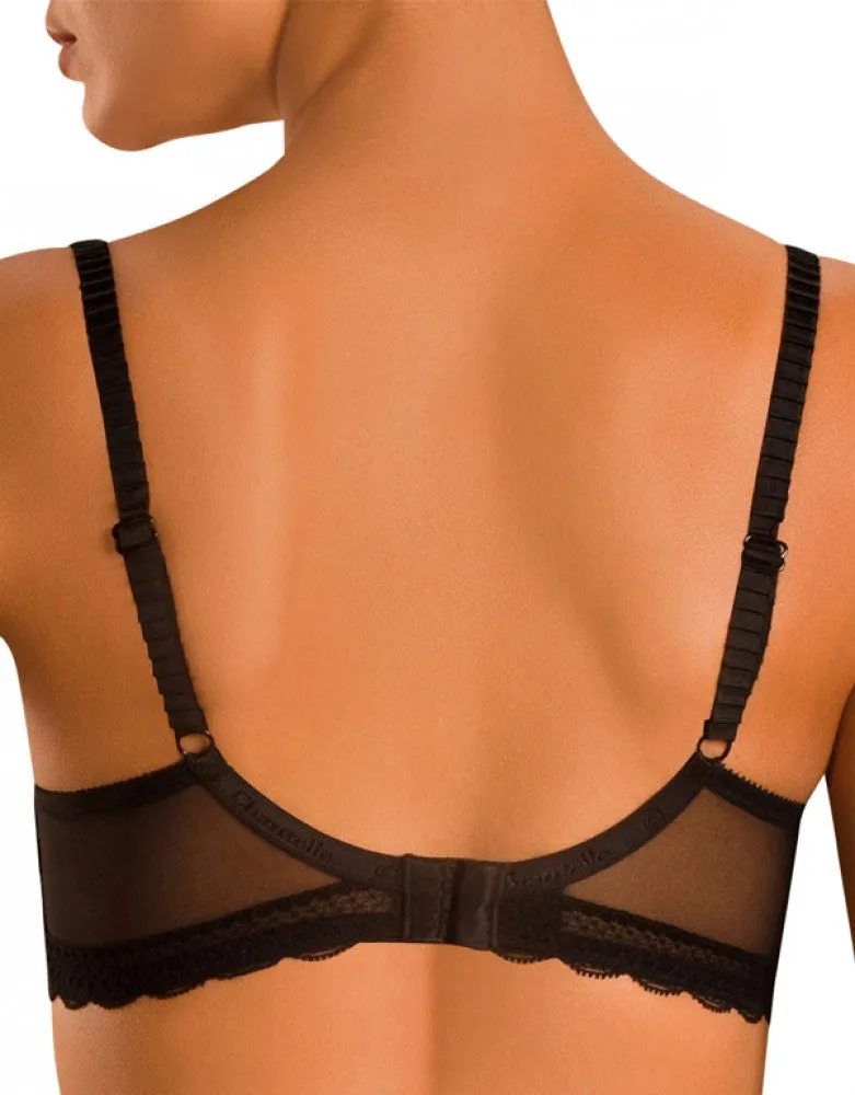Chantelle Chic Sexy Underwire 3-Part Cup Lace Plunge  Bra Black/Nude 3641