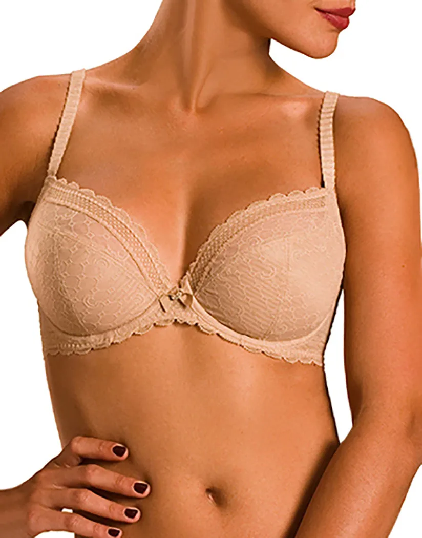 Chantelle Chic Sexy Underwire 3-Part Cup Lace Plunge  Bra Black/Nude 3641