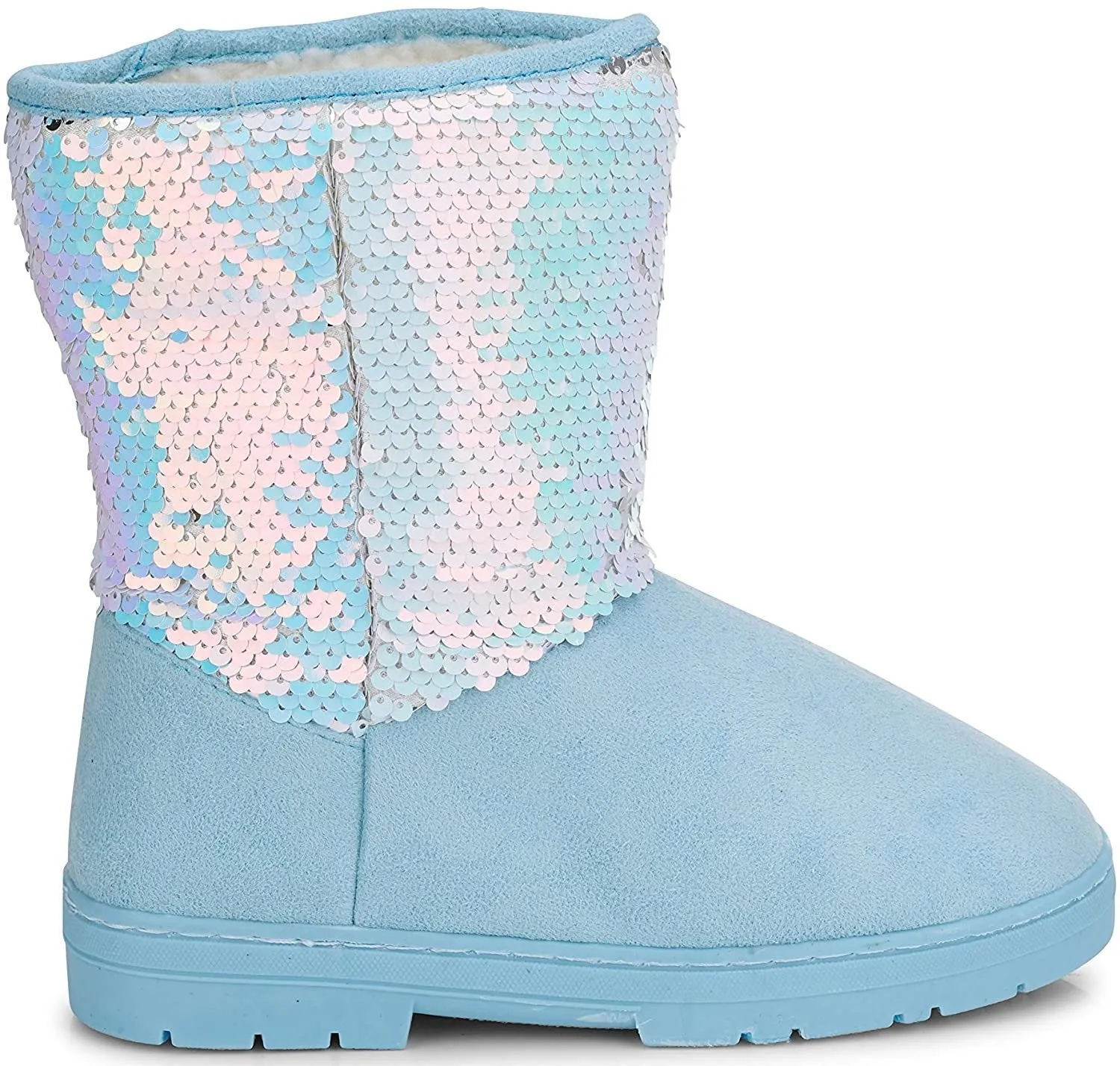 Chatties Toddler Girls’ Little Kid Slip On Mid High Microsuede Winter Boots with Reversible Sequin Shaft