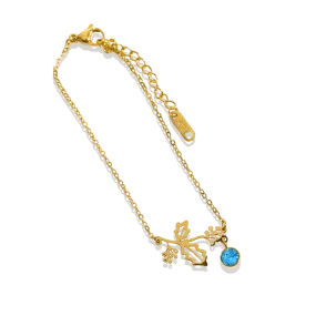 Dainty Birth Flower Bracelet with Birthstone Charm