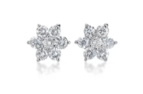 Earrings 1.40cts Diamonds Flower Cluster 18kt Gold