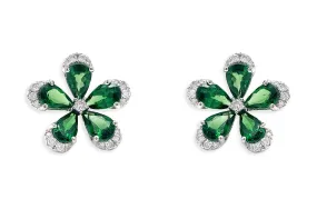 Earrings 18kt Gold Flowers Pear Tsavorite Garnets & Diamonds