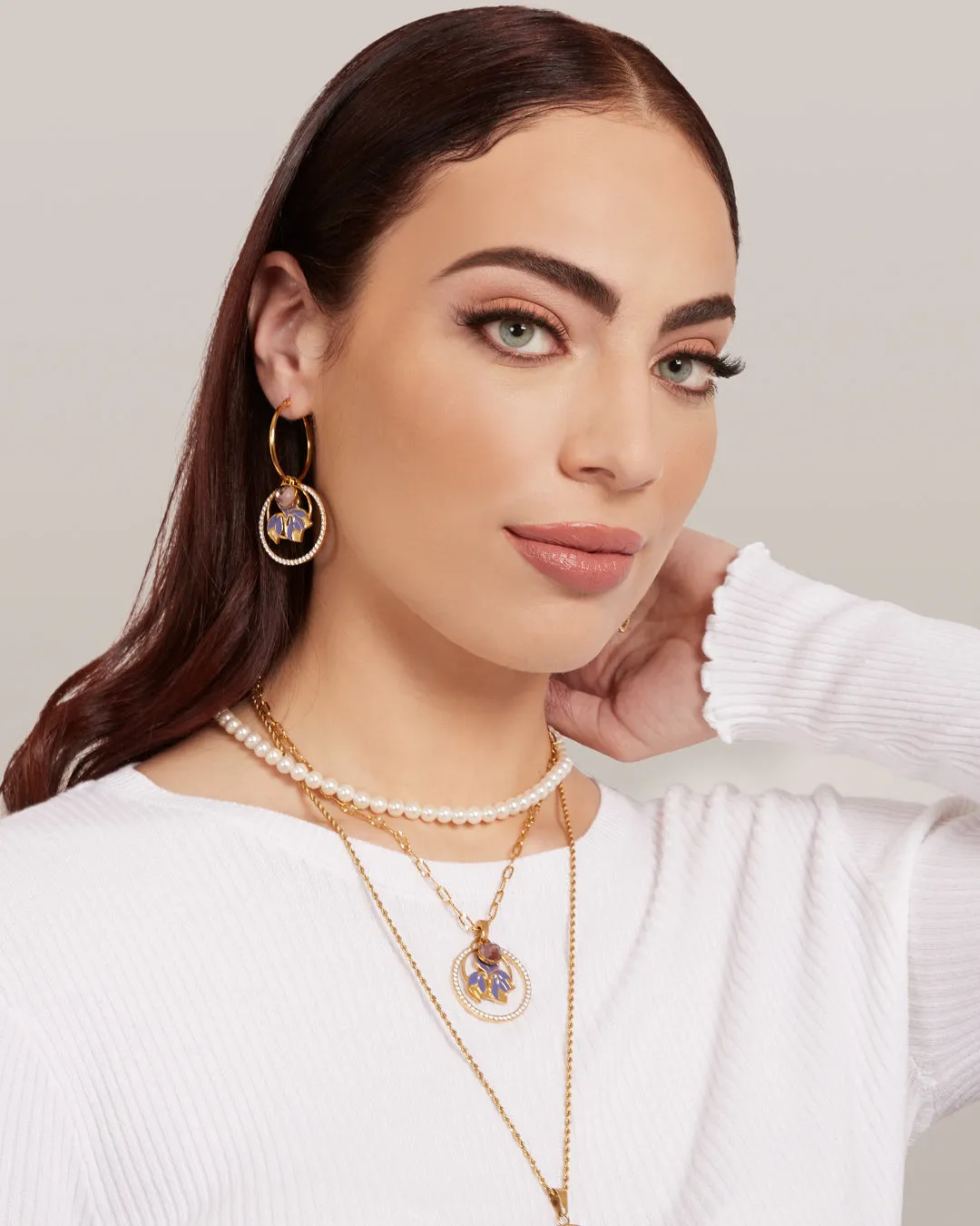 February Birth Flower Halo Birthstone Necklace Set