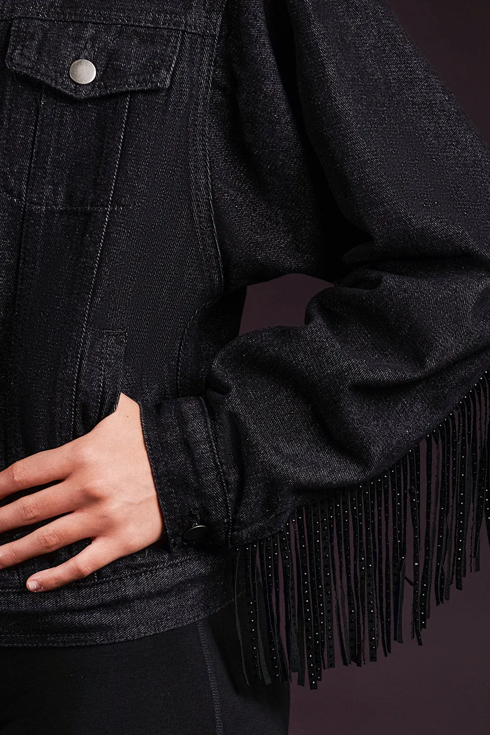 Fringe Denim Jacket in Black