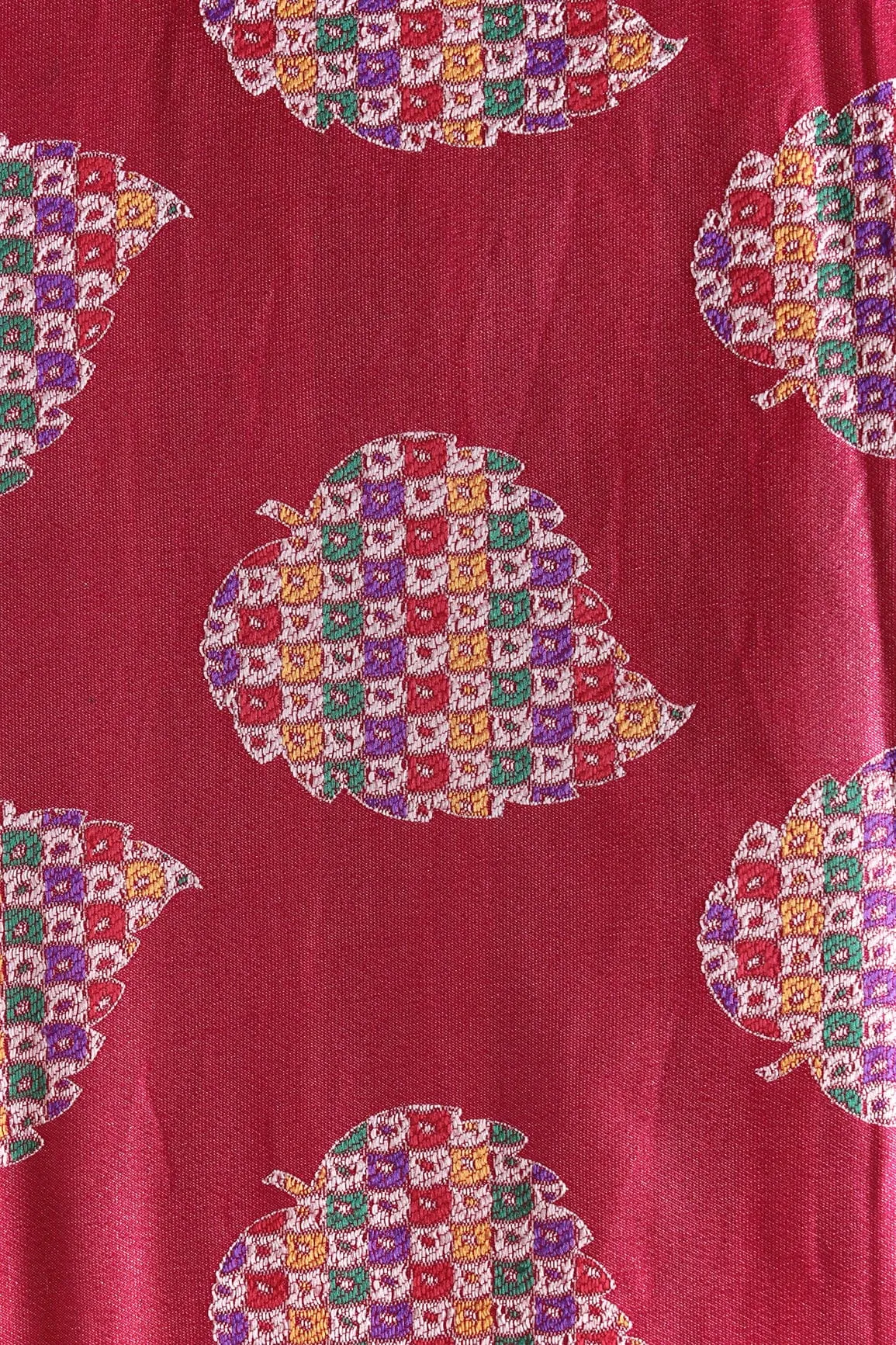 Fuchsia Leafy Silk Satin Jute Banarasi Jacquard Fabric
