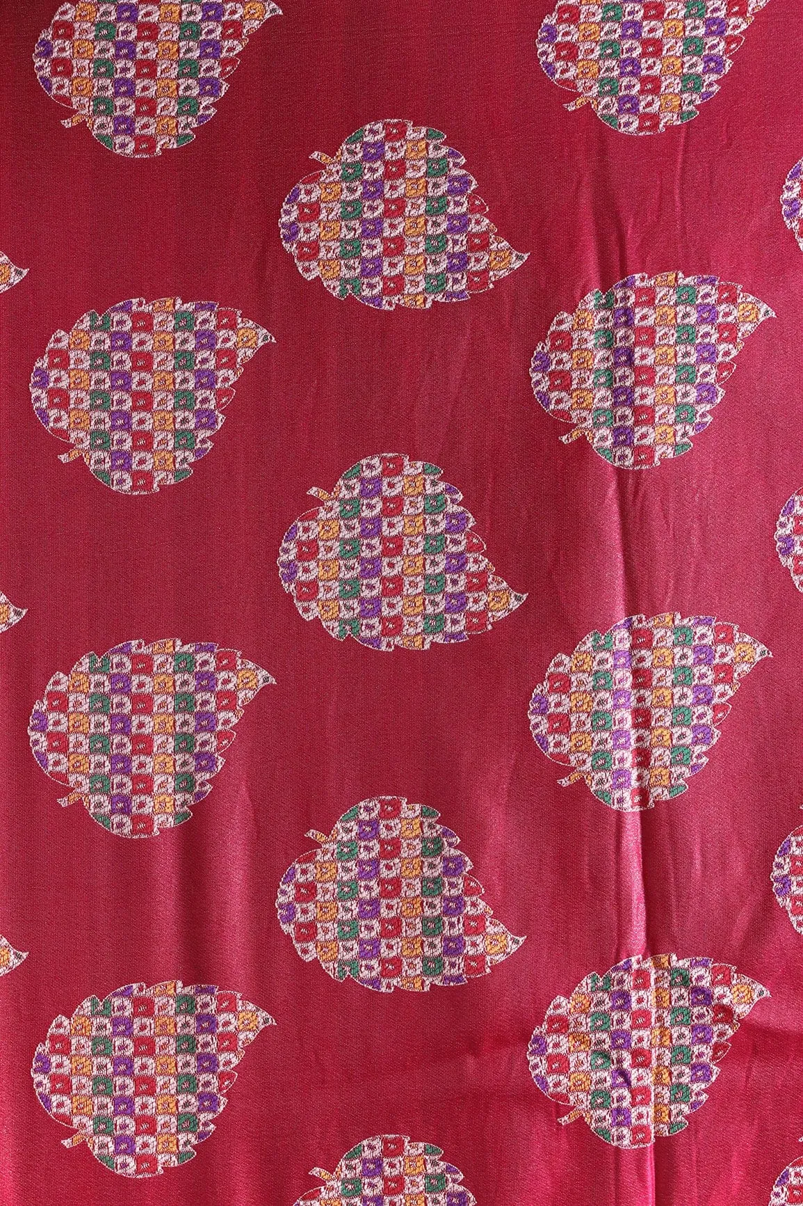 Fuchsia Leafy Silk Satin Jute Banarasi Jacquard Fabric