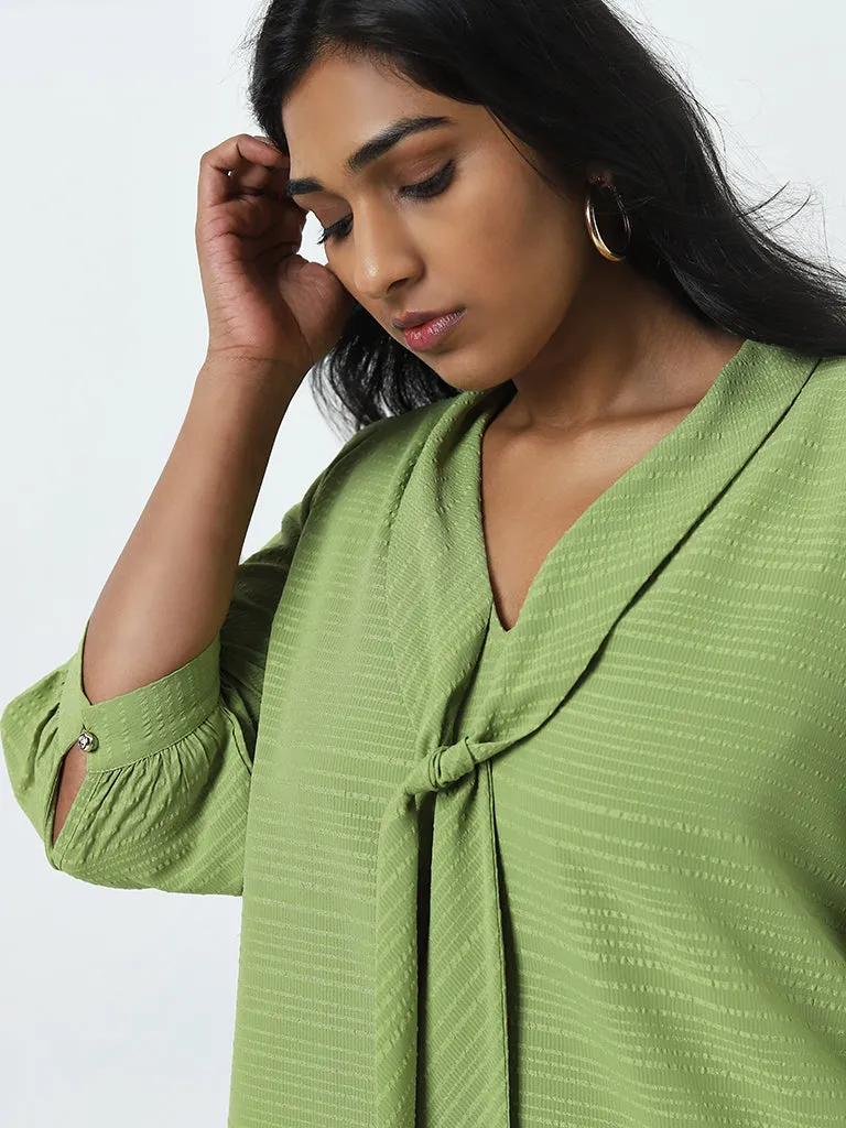 Gia Green Seersucker Striped Design Blouse