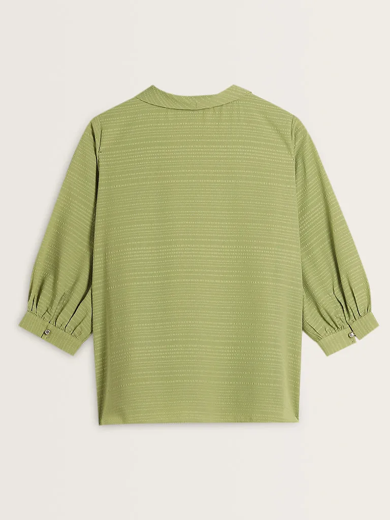 Gia Green Seersucker Striped Design Blouse