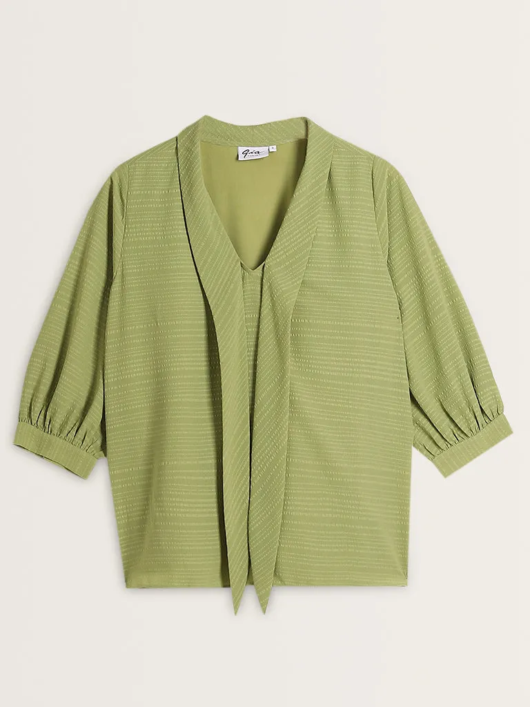 Gia Green Seersucker Striped Design Blouse