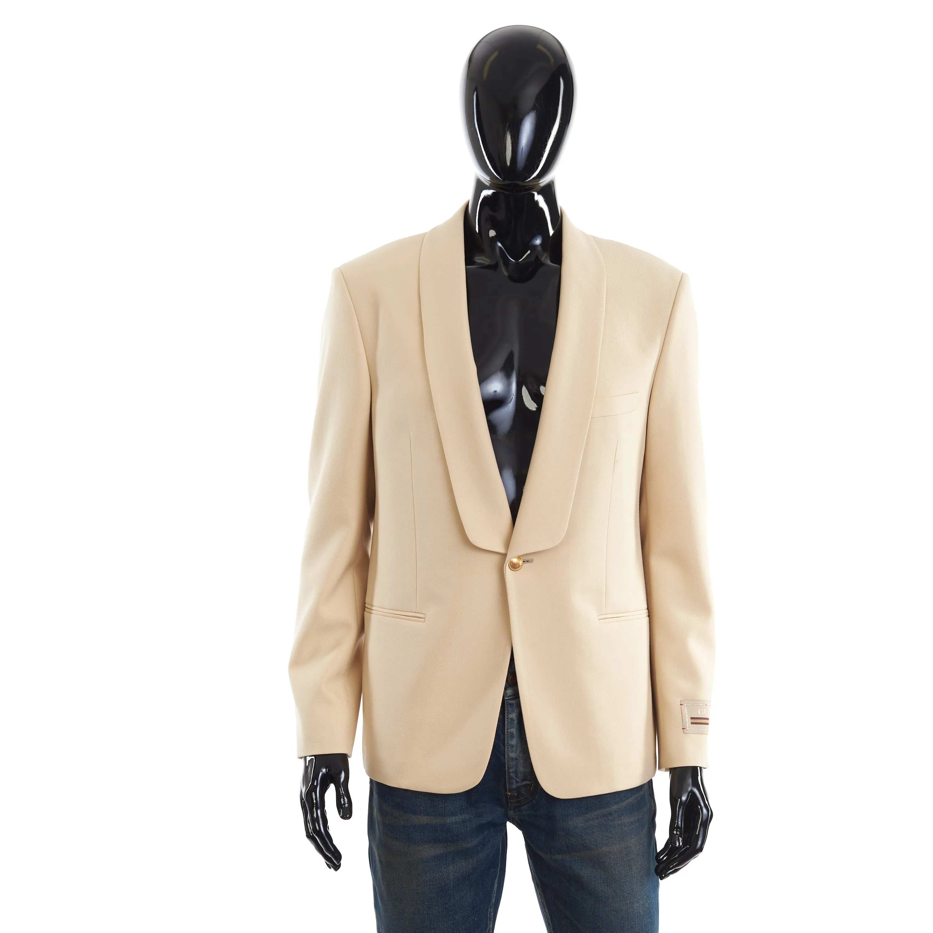 Gucci Single Breasted Logo Patch Blazer In Cream