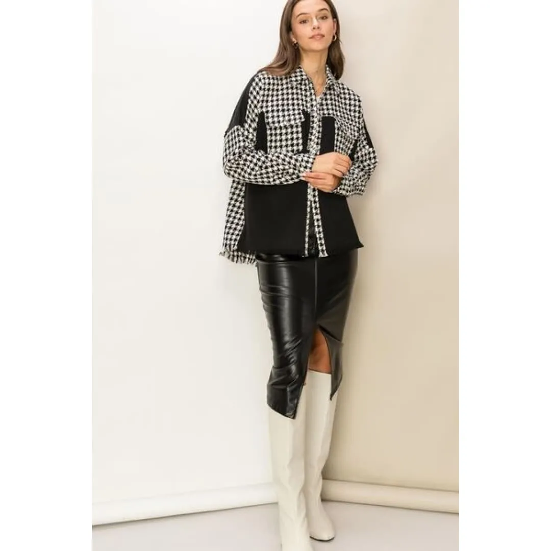 HYFVE Houndstooth Contrast Raw Hem Jacket