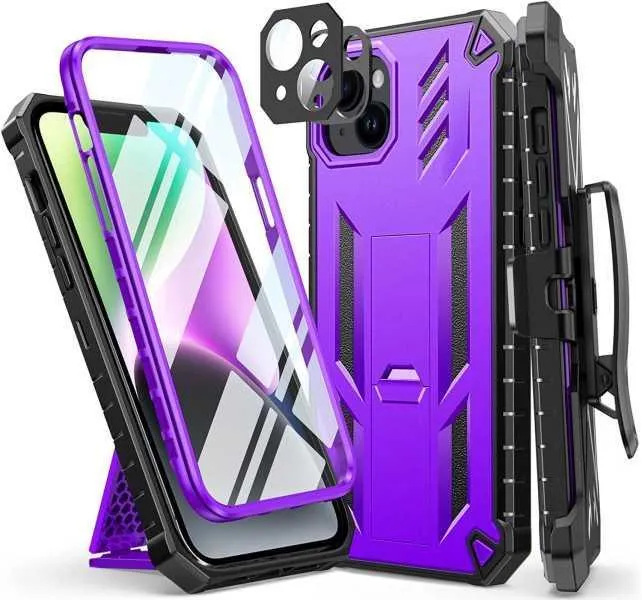 iPhone 14 Plus 6.7 inches Heavy Duty Cover Rugged Belt Clip Holster with Kickstand