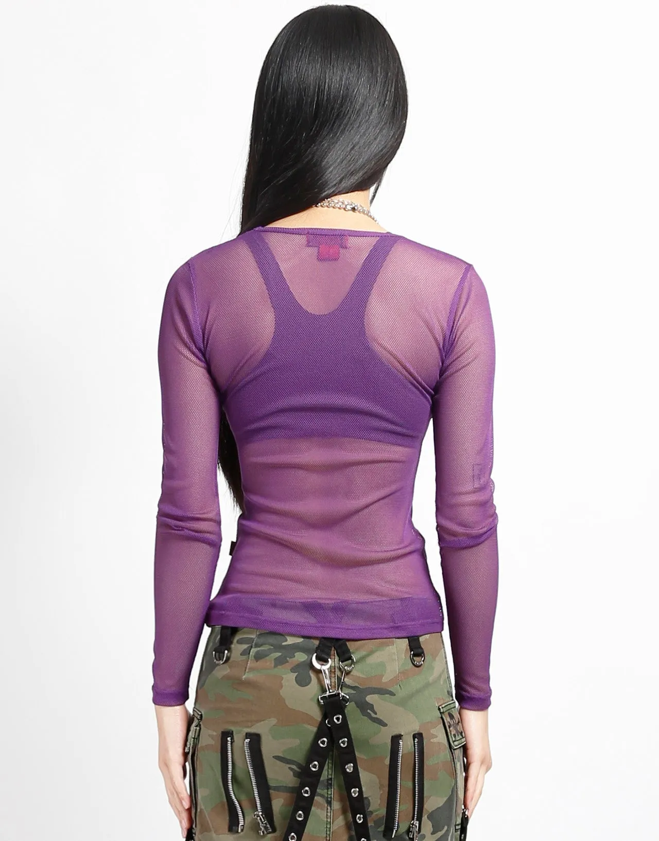 LADIES LONG SLEEVE FISHNET PURPLE