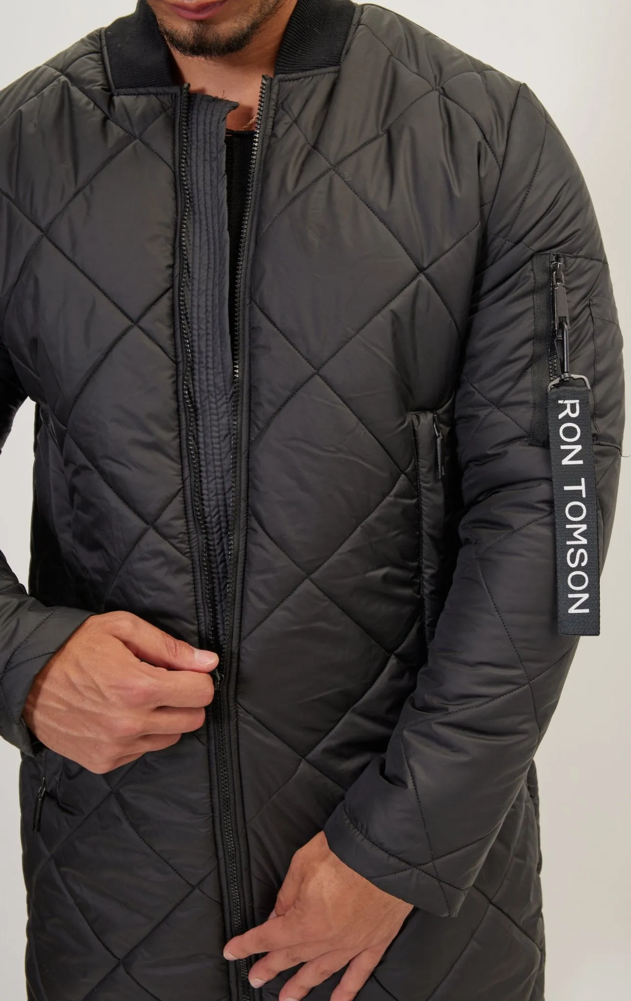 Light Padded Long Coat Jacket - Black