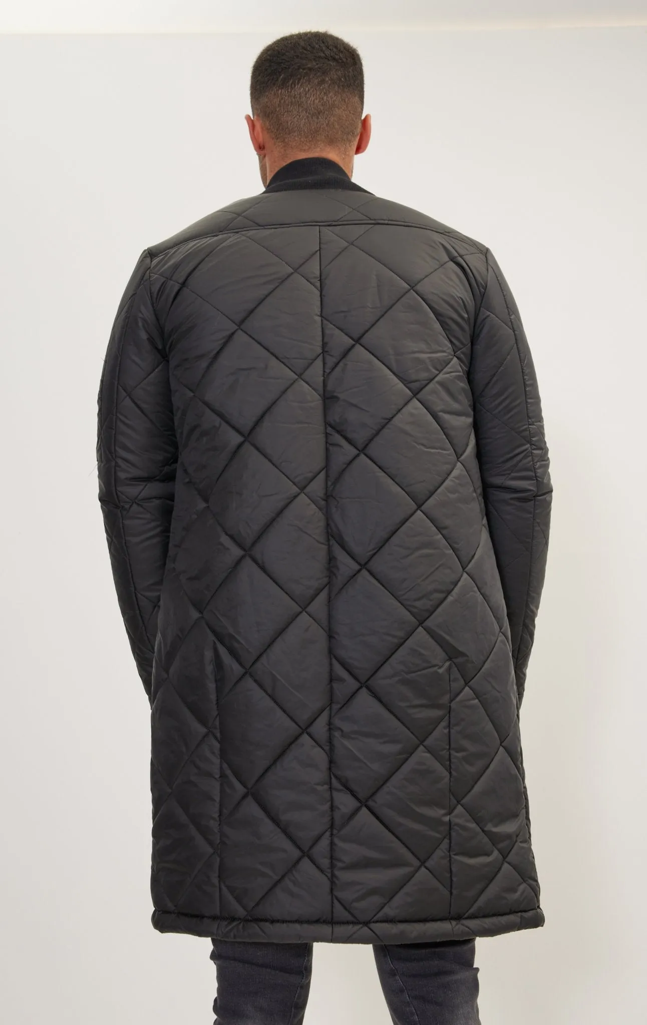 Light Padded Long Coat Jacket - Black