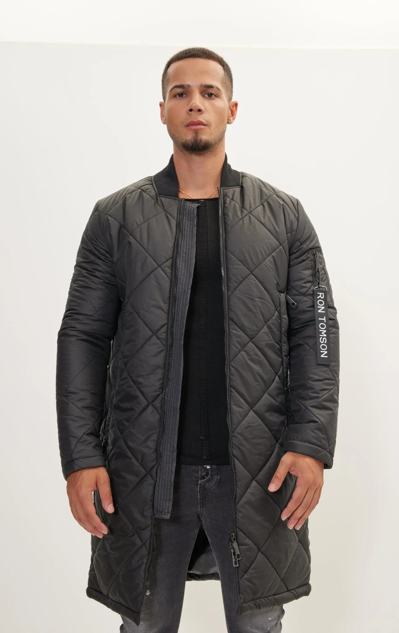 Light Padded Long Coat Jacket - Black