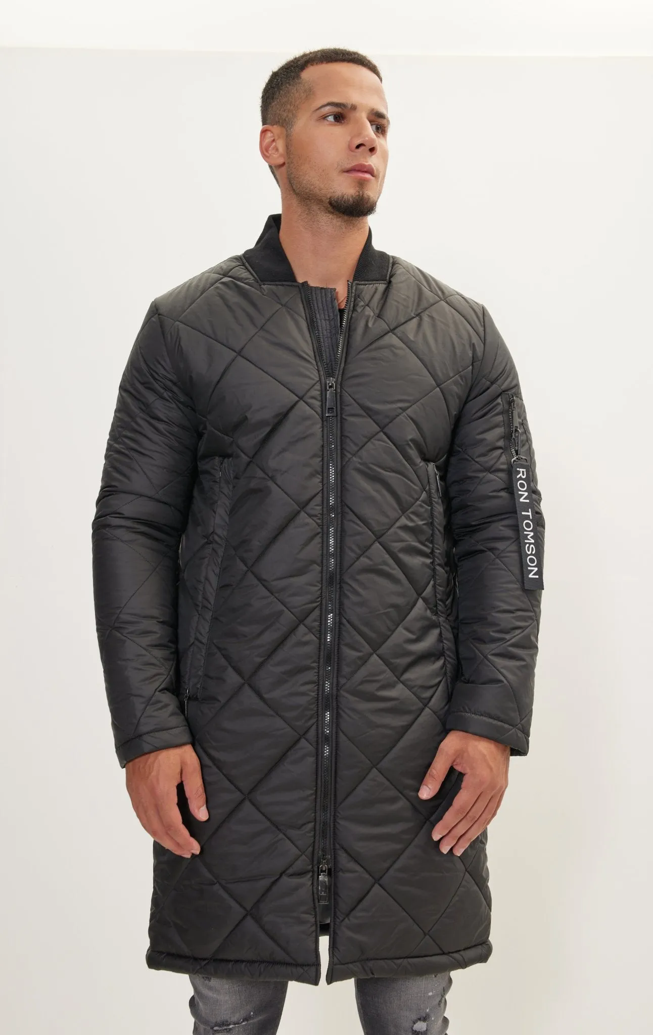 Light Padded Long Coat Jacket - Black