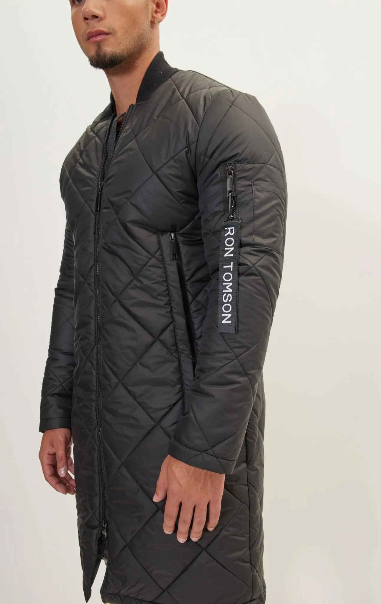 Light Padded Long Coat Jacket - Black