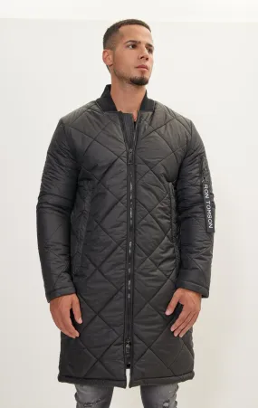 Light Padded Long Coat Jacket - Black