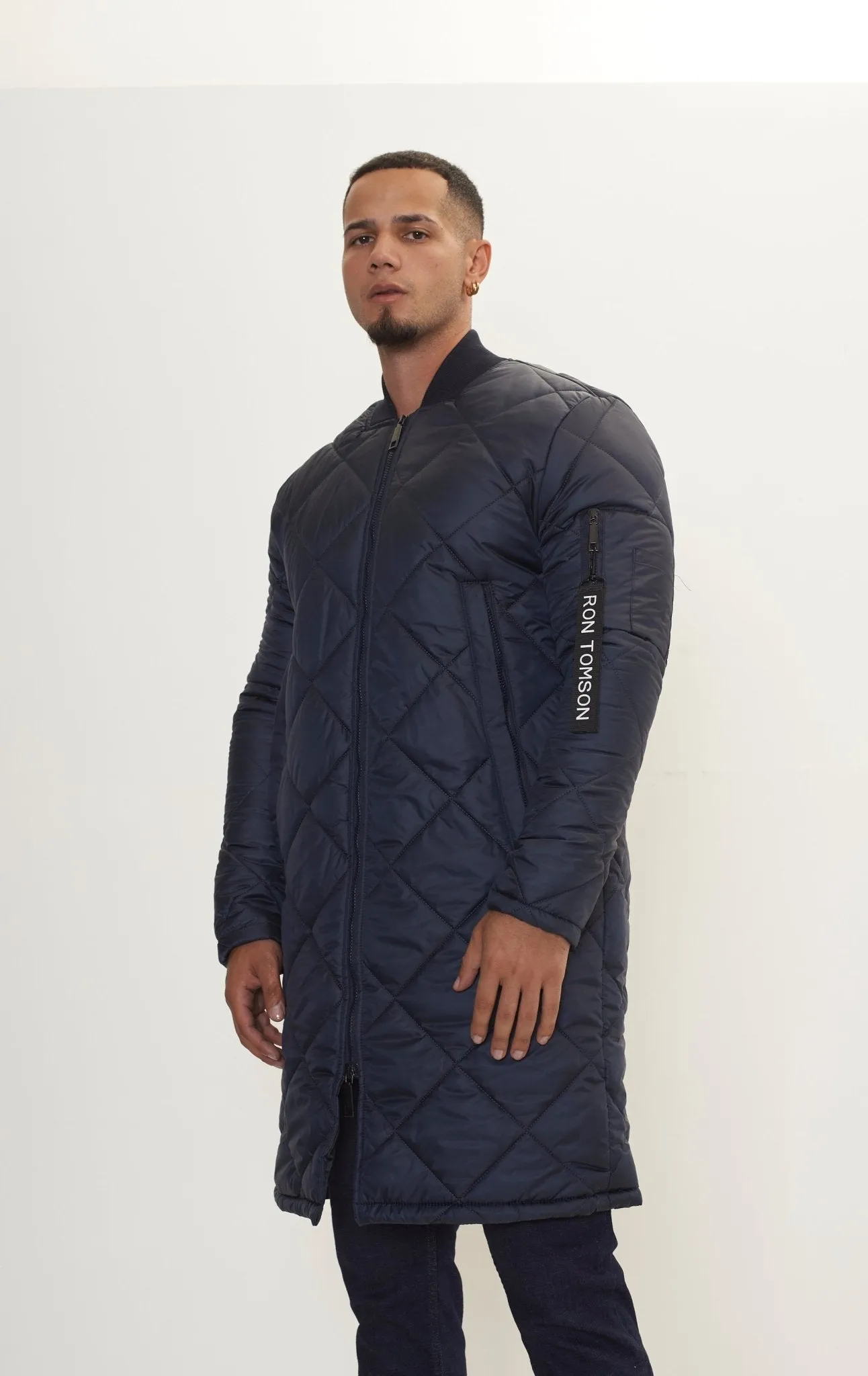 Light Padded Long Coat Jacket - Navy